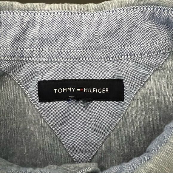 Tommy Hilfiger Shirt Mens Size XL Blue Button Down Short Sleeve Linen Blend - Picture 9 of 13
